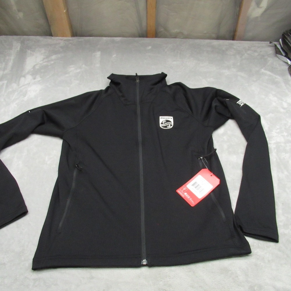 North Face Jacket Mens Medium Black Mountain Peaks Fleece Full Zip Hike LOGO NEW